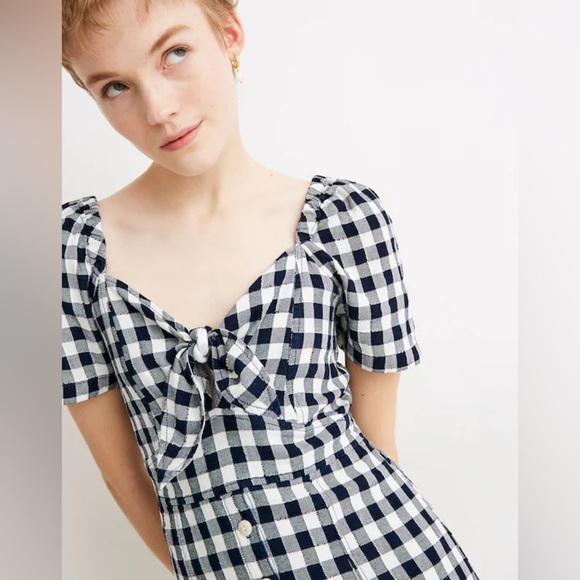 NWT Madewell Navy & White Gingham Tie-Front Swing Dress - Picture 2 of 6